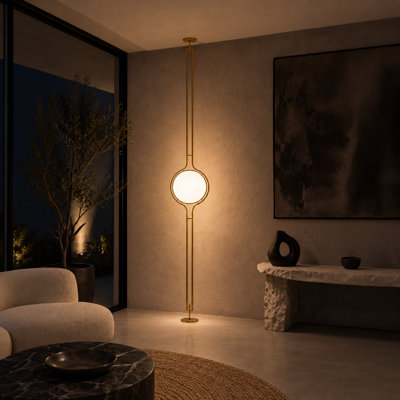 Pluto Modern Floor To Ceiling Lamp With Globe Light, Minimalist Contemporary Standing Lighting Fixture