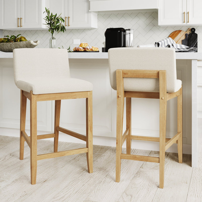 Tabouret de comptoir exposé avec pieds en bois massif, Boucle crème / pin chaud, 2, Counter Stool (24.6” Seat Height)