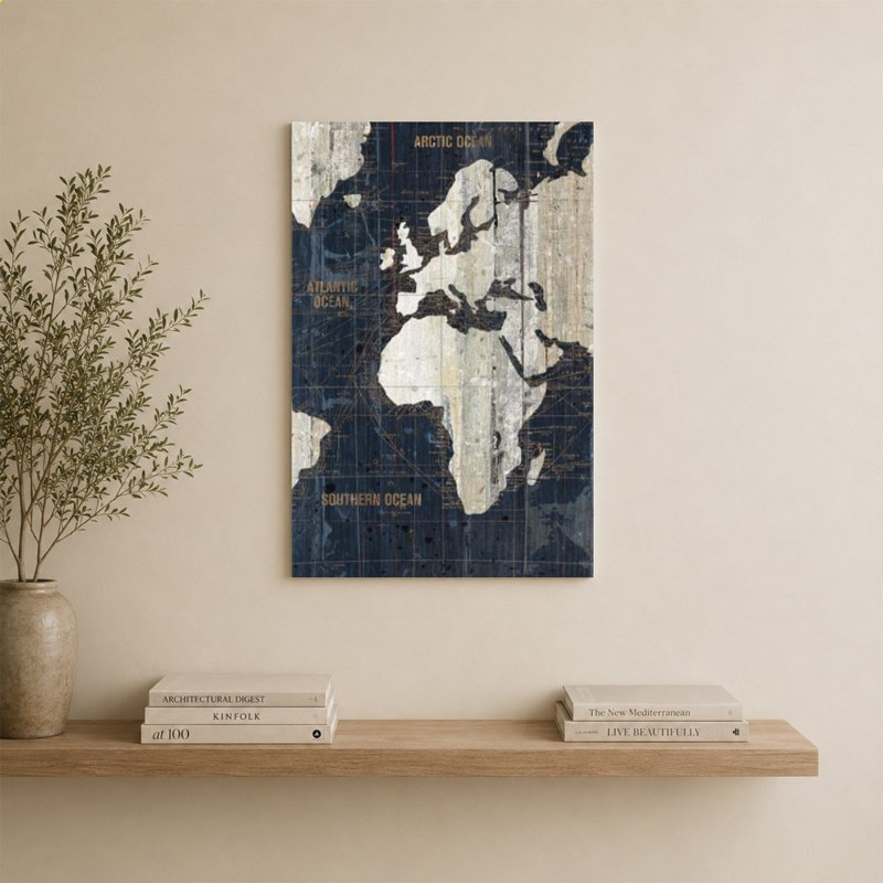 Old World Map Blue, 36" H x 24" W, Does Not Apply