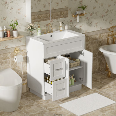 Meuble-lavabo de 30 pouces avec 2 portes, 2 tiroirs, tablette réglable et glissières cachées