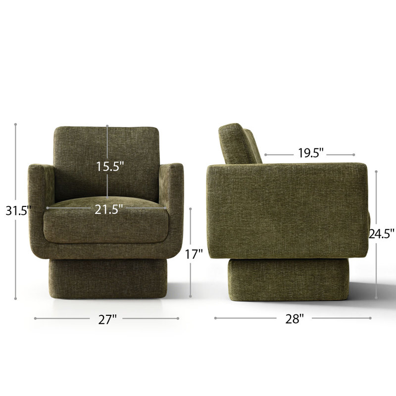 Green Upholstered Swivel Barrel Accent Chair, Green