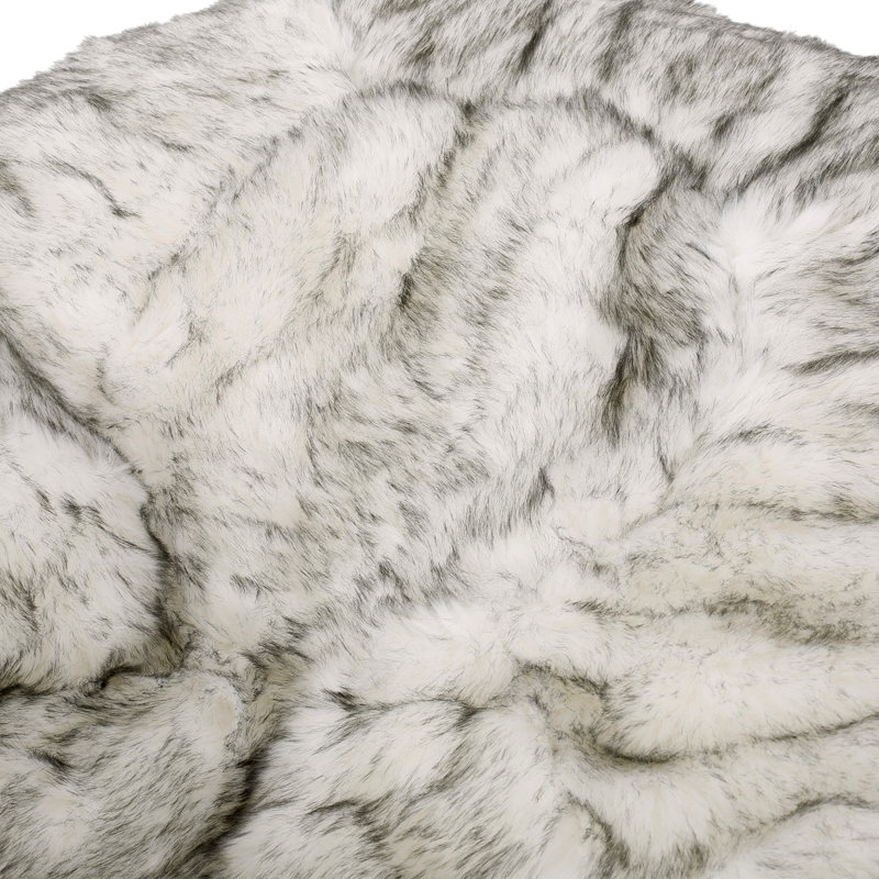 Floor Sofa 5 Foot Rounded Short Faux Fur Bean Bag Floor Chair Large Bean Bag Sofa, White/Gray Faux Fur