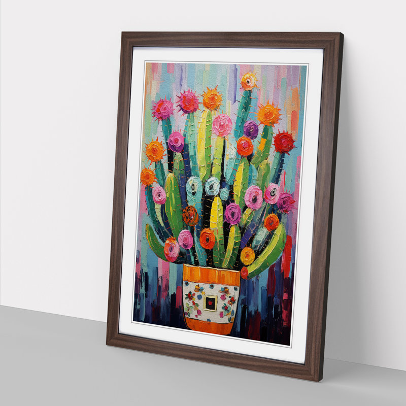Cactus Expressionism - Single Picture Frame Print on Wood, Walnut Framed, 34cm H x 25cm W x 2cm D