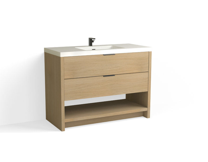 Vue 48" W Freestanding Single Bathroom Vanity, Glossy White/Single, Biondo, Matte Black