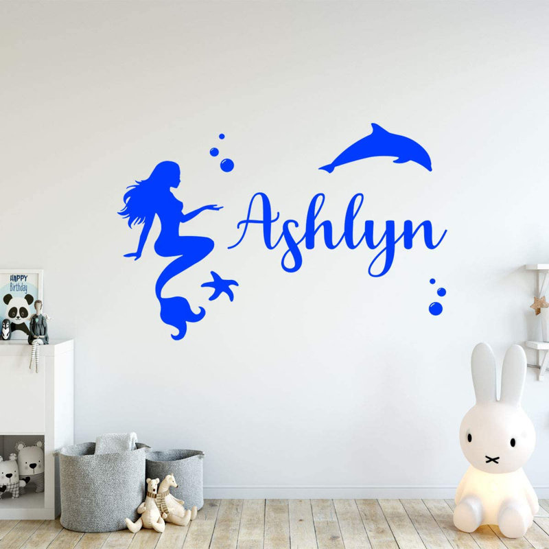 Décalcomanie murale sirène personnalisée, H 22 po x l 33 po, Bleu