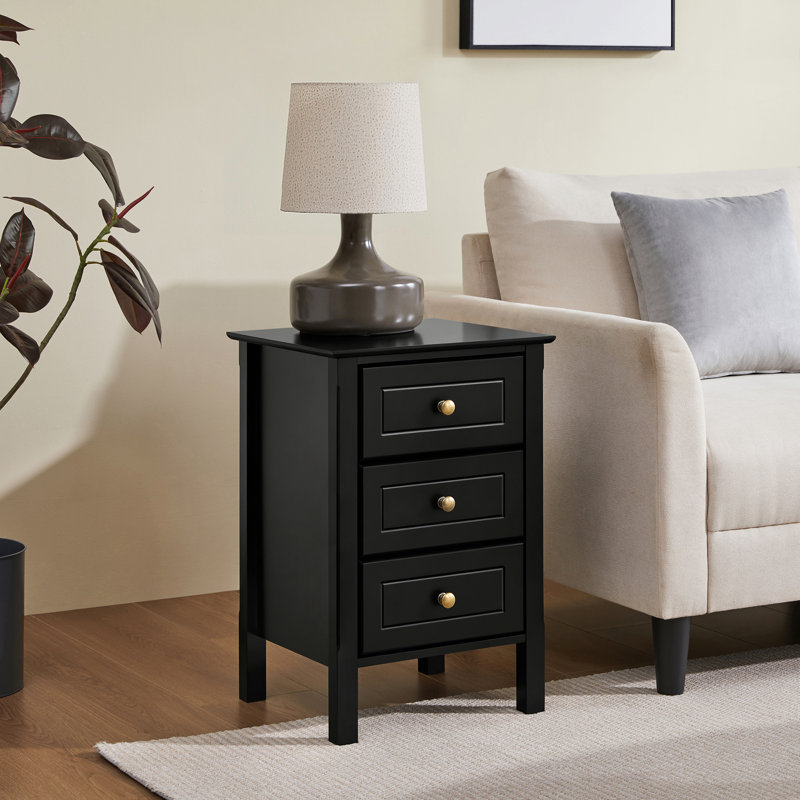 Modern 3 Drawer Bedside Table Nightstand, Black, 1pcs