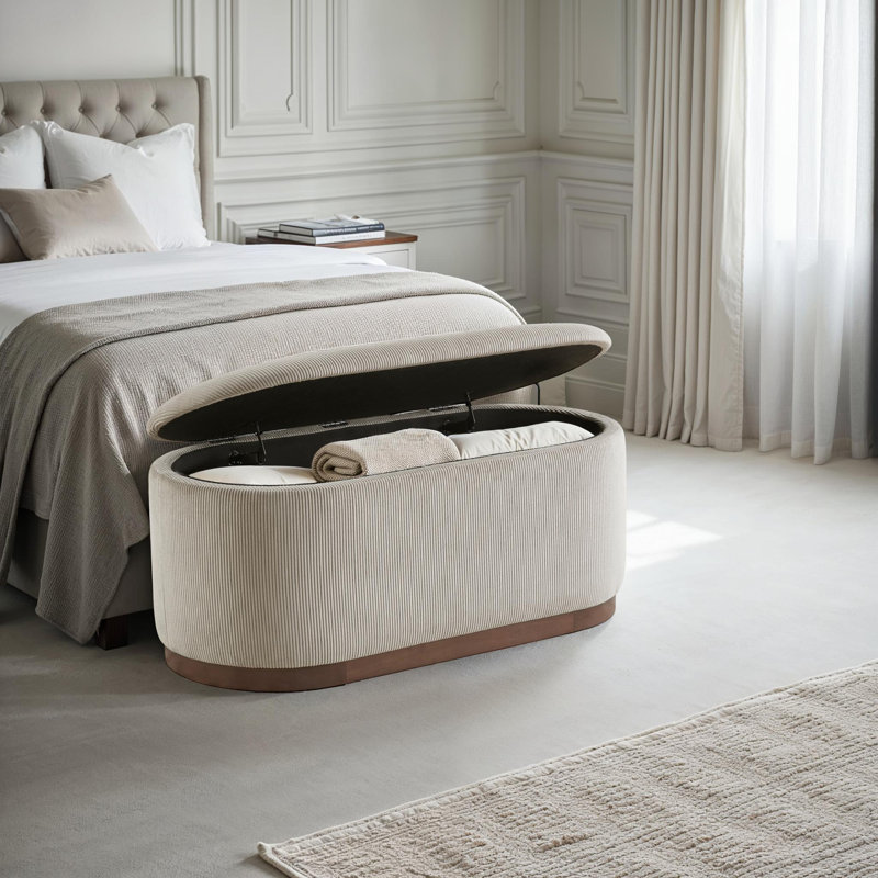 Valenod 42.5" Modern & Contemporary Corduroy Storage Bench with Solid wood legs in walnut finish, Taupe