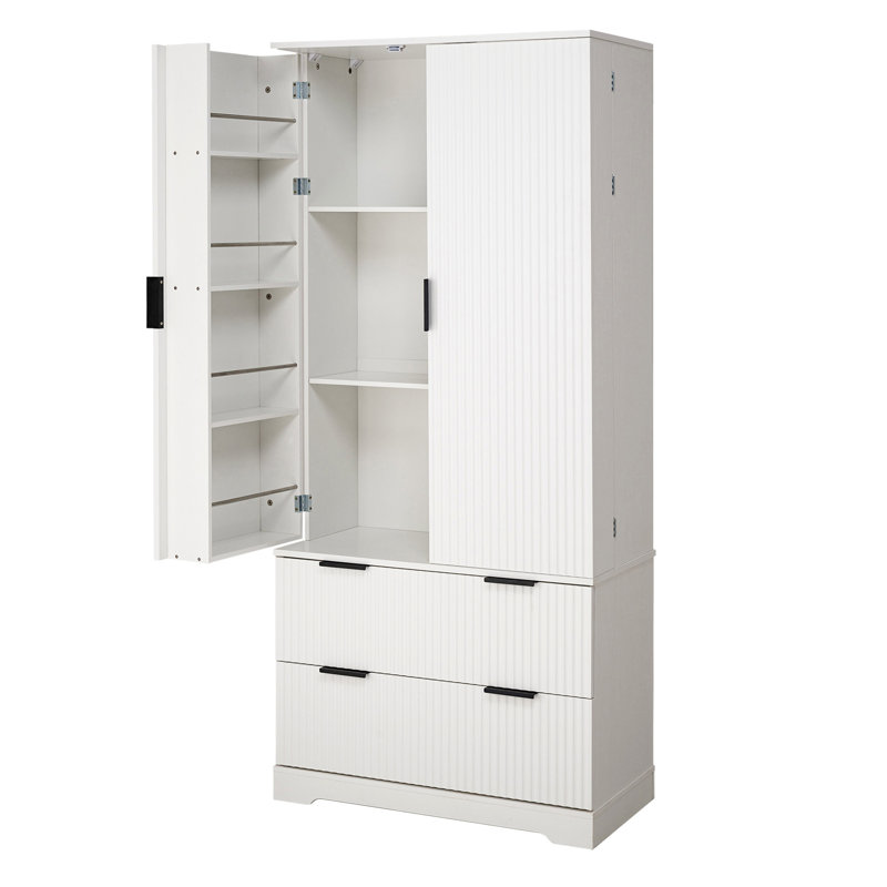 Armoire de cuisine 72 po avec 2 grands tiroirs et un support à épices à 8 portes, organisateur de rangement autoportant pour salle de bain, salle à manger, bureau, entrée, rangement de salle de bain