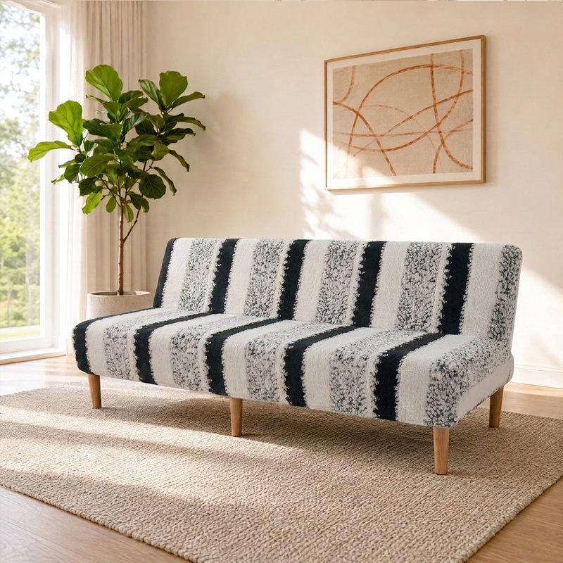 Housse pour canapé-lit moelleuse - Housse élastique sans accoudoirs pour canapés sans accoudoirs à rayures, Noir