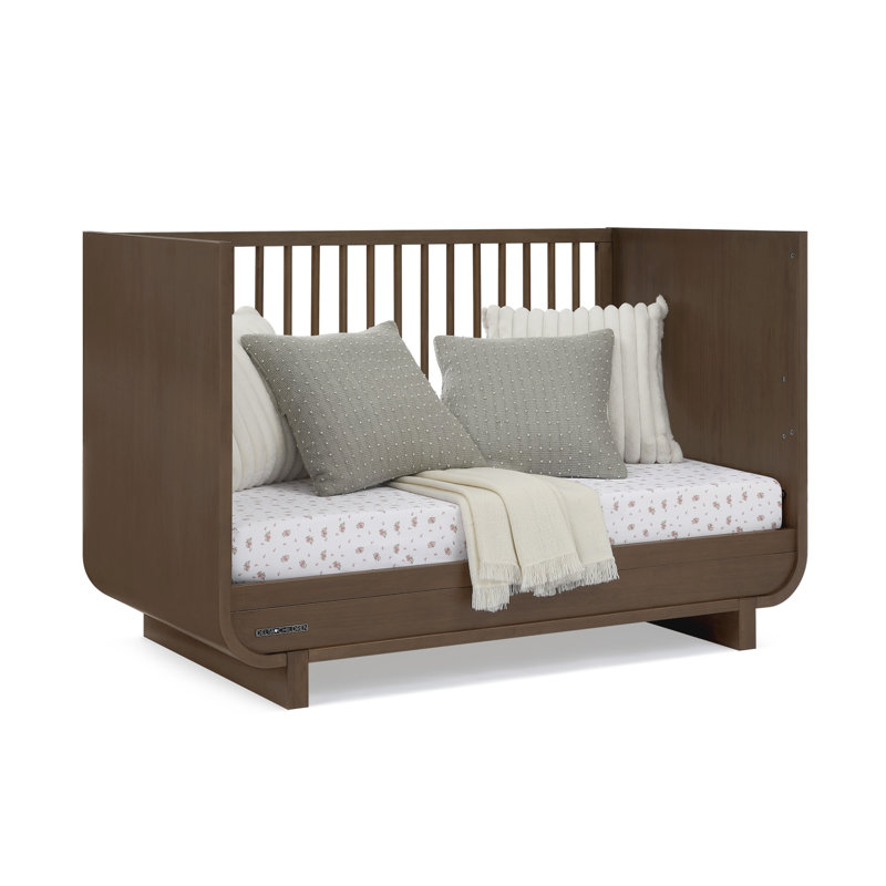 Teak Brown 4-in-1 Convertible Crib with Round Spindles