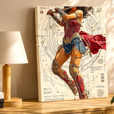 Warrior Woman Sword Fantasy Poster Print Red Armor Sci Fi Sketch Home Canvas Wall Art Print, Living Room Bedroom Office Hallway Decor, Modern Surreal Gallery Wall Accent for Apartment Loft Entryway Home