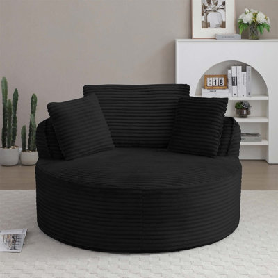 Fauteuil rond avec accoudoirs modernes en velours côtelé et siège profond avec accoudoirs modernes en velours côtelé Comfy, sans assemblage requis, noir