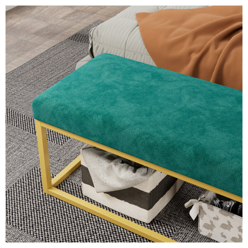 Mid-Century Modern Storage Bench for Entryway with Steel Frame, PU Leather Upholstered Seat, 600 lb Capacity - Ideal for Living Room, Hallway & Bedroom