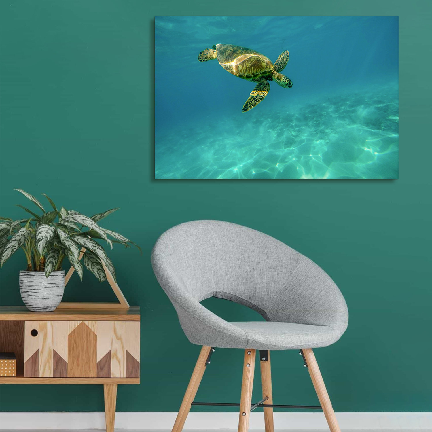 Framed Canvas Sea Turtle Wall Art Decor Painting,Decoration for Office,Dining Room,Living Room, Bathroom, Bedroom Decor-Ready to Hang On Canvas Photog