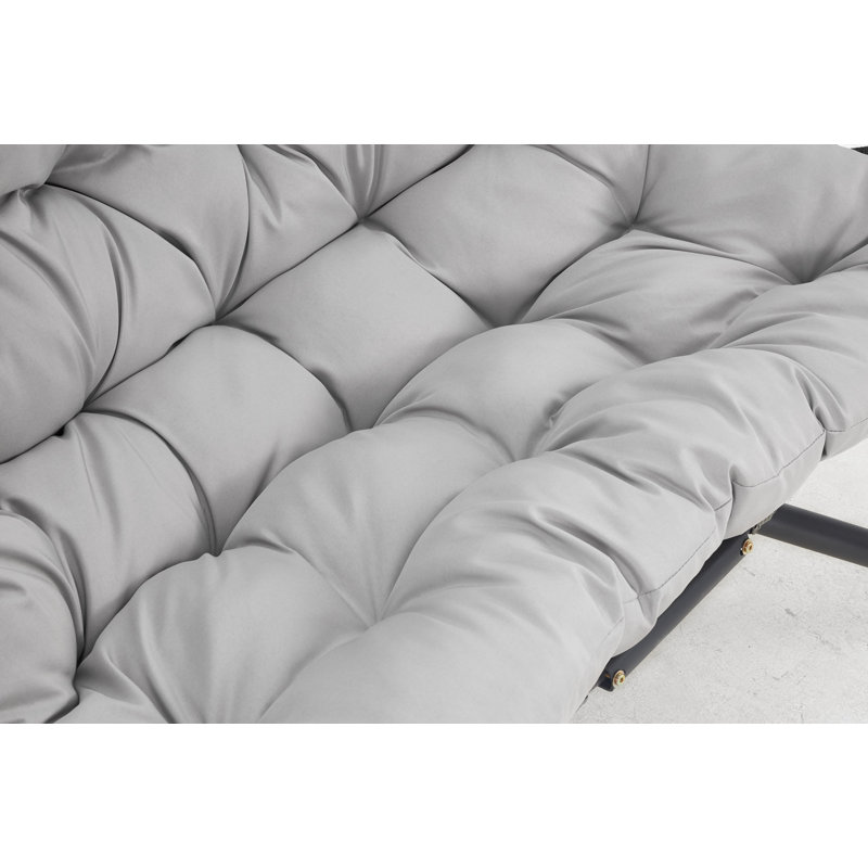 Balancelle double en osier pour 2 personnes avec coussin gris