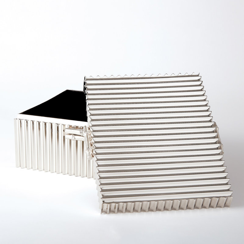 Boîte en bambou ondulé-Laiton-Lg, H 5,25 po x l 12 po x P 9 po, Nickel