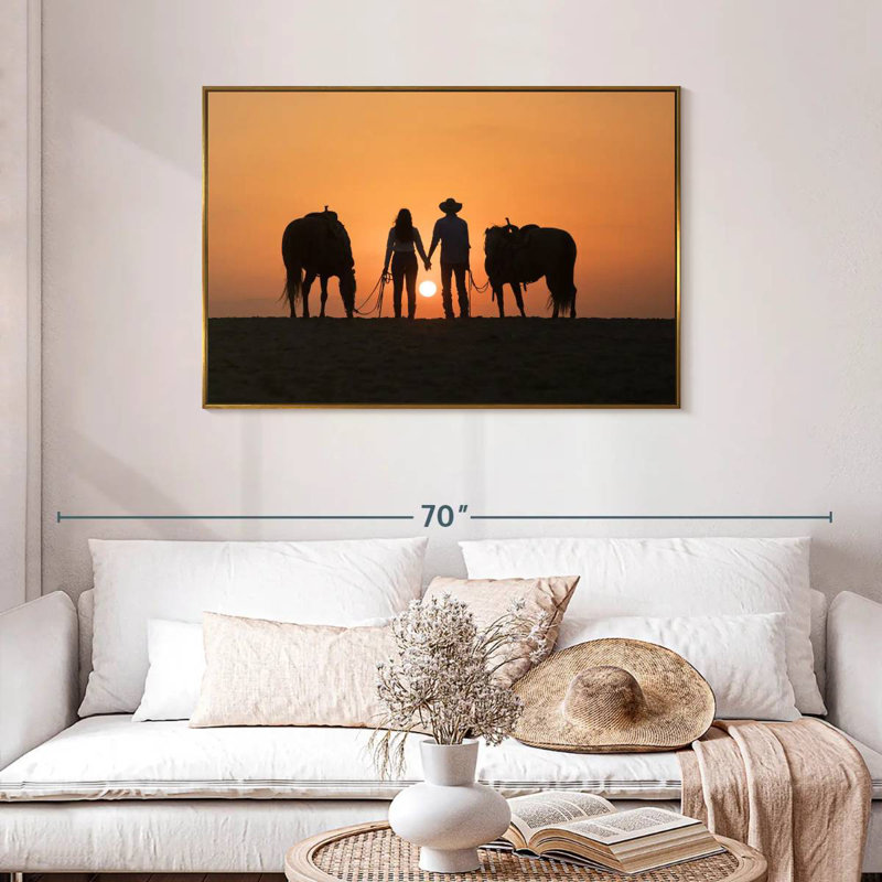 Couple de cowboys, Cadre flottant doré, 43 po x 29 po