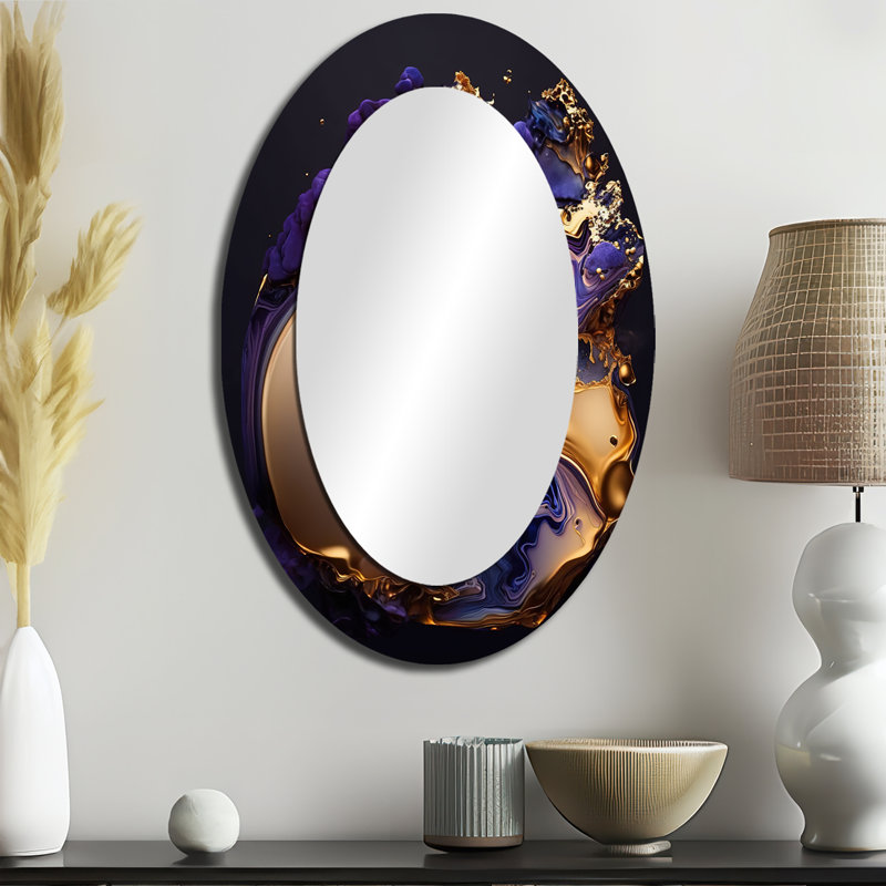 Rainerio abstrait marbre géode mauve II - miroir encre liquide, 40 po x 30 po, Oval