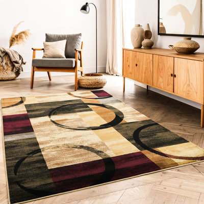 7 pi 10 po X 3 tapis, 94 po de largeur, 123 po de profondeur, 0,43 po de hauteur, 34,78 lb, multicolore, polypropylène, géométrique abstraite pour une configuration de pièce invitante, polypropylène confortable
