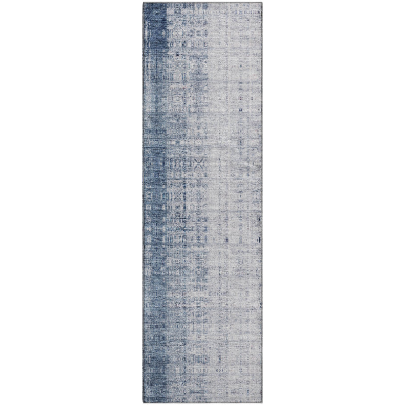 Premium Machine Washable Mayfield AMF2240 Striped Rug, Blue, 2'3" x 7'6" Runner