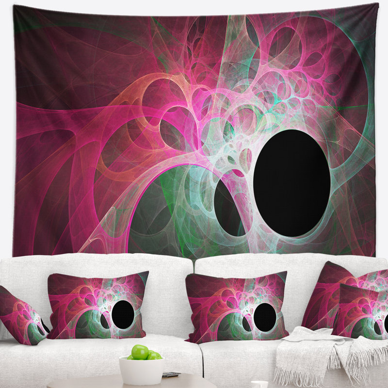 Tapisserie abstraite avec ailes d'ange fractales roses, H 32 po x l 39 po
