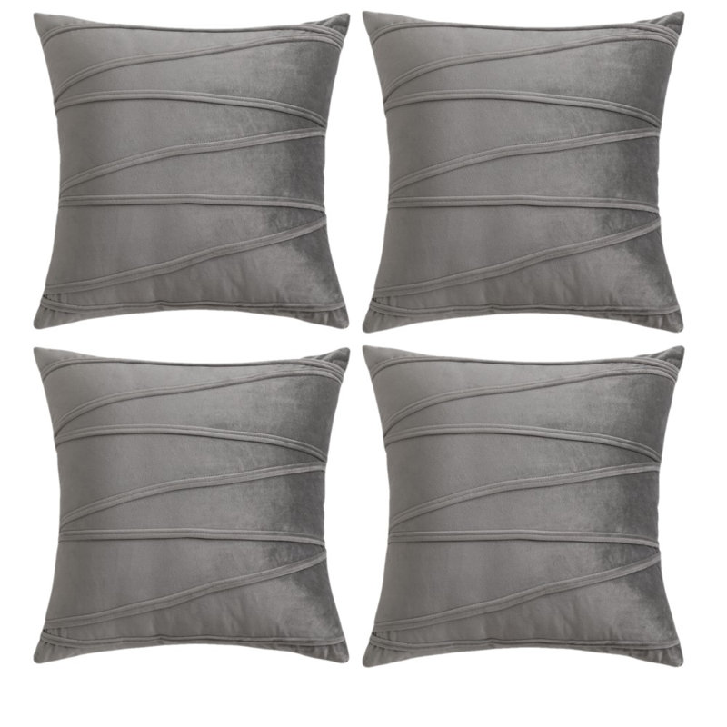 Ensemble de 4 coussins décoratifs en velours (inséré inclus), Gris