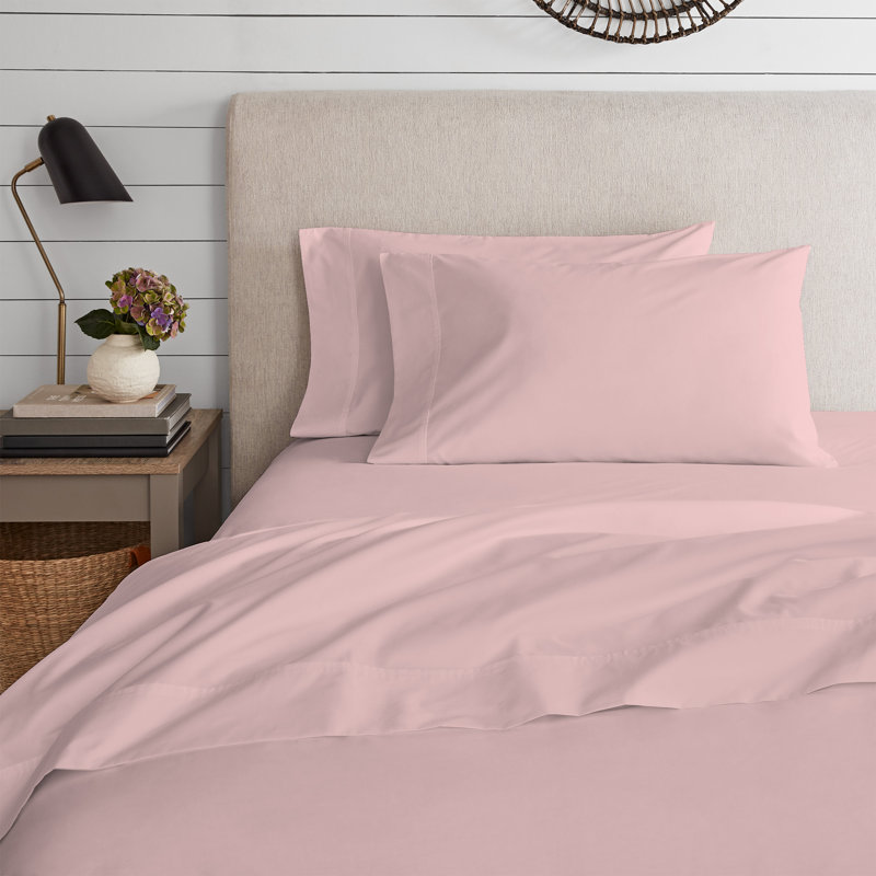Cotton Blend Jersey Knit Sheet Set, Queen Sheet Set + Fitted Sheet + Pillowcase, Blush