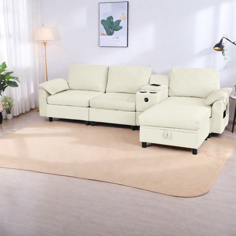 Canapé modulaire avec rangement, 108,5 pouces, Beige