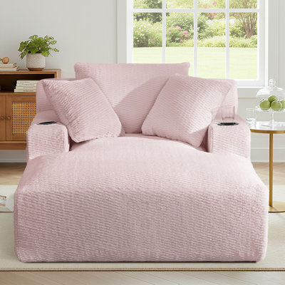 49.2" Faux-fur Chaise Lounge, Single Sleeper Sofa, Accent Deep Seat Reading Chair With Cup Holder And Side Pocket - No Assembly Required