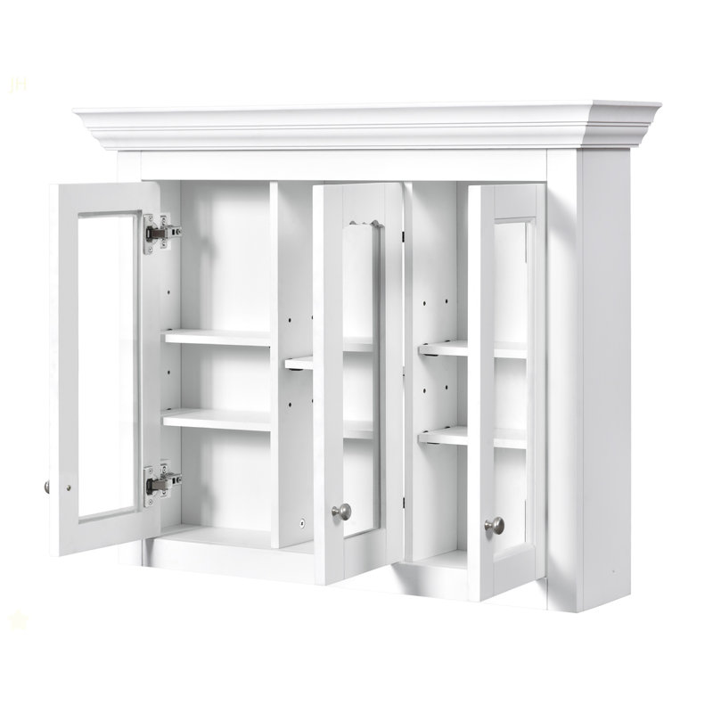 Armoire à pharmacie de 35 po avec miroir, 5 tablettes fermées et réglables, armoire de rangement murale avec portes en verre