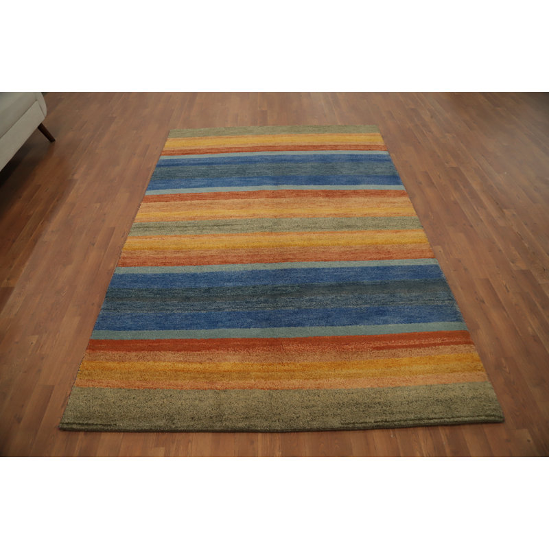 Tapis à rayures vibrantes de style Gabbeh 6 x 8 pour les salons modernes