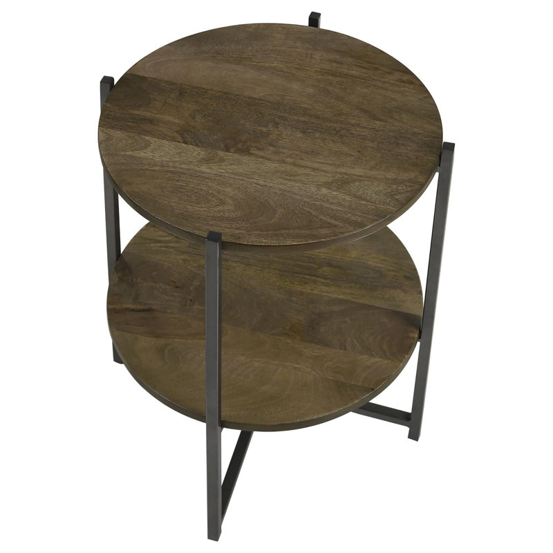 Table d'appoint naturelle et bronze industriel avec tablette inférieure