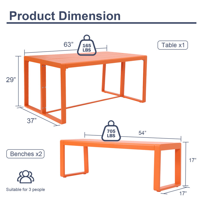 6 - Person Patio Dining Set with Rectangular Table, Orange