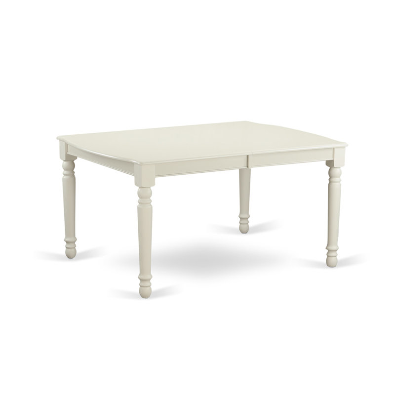 7 Piece Dining Table Set Consist of a Rectangle Table with Butterfly Leaf and 6 Light Beige Linen Fabric Upholstered Chairs, Linen White