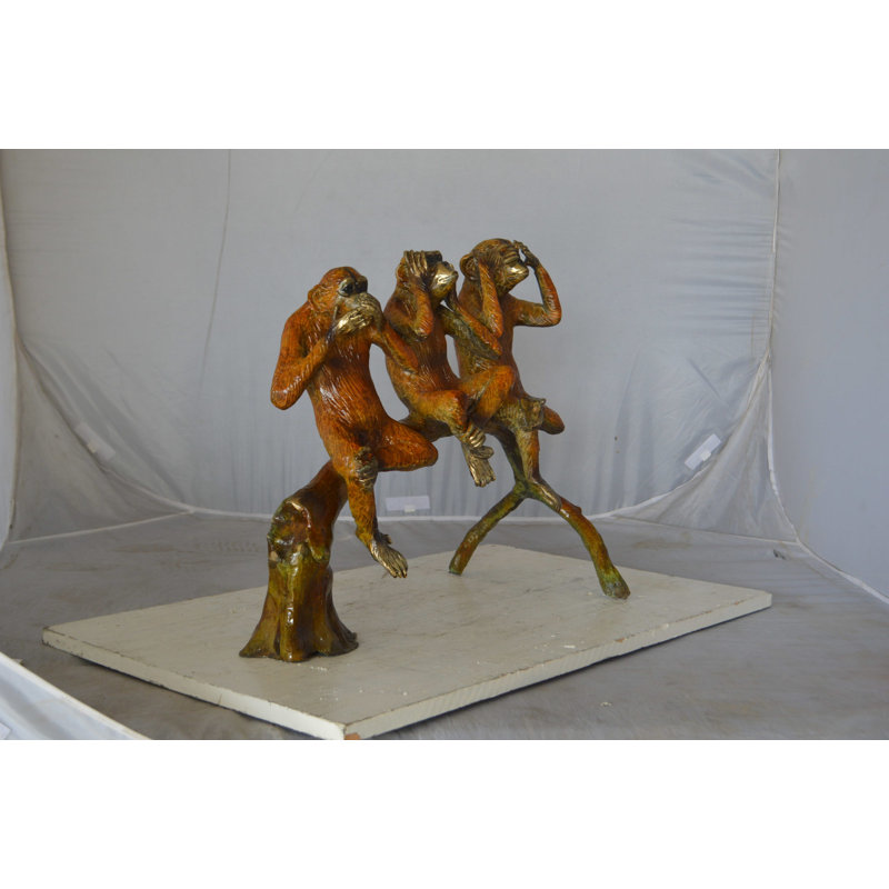 Three Wise Monkeys on a Tree Branch Statue