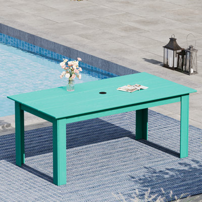 Table de salle à manger rectangulaire en PEHD pour l'extérieur avec trou pour parasol
