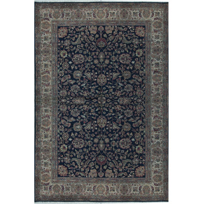 Hand-Knotted High-Quality Black and Beige Area Rug