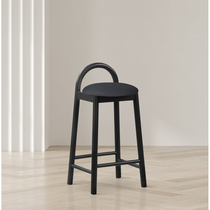 Bartolomea 27" Counter Bar Stool, Black Vegan Leather, Black