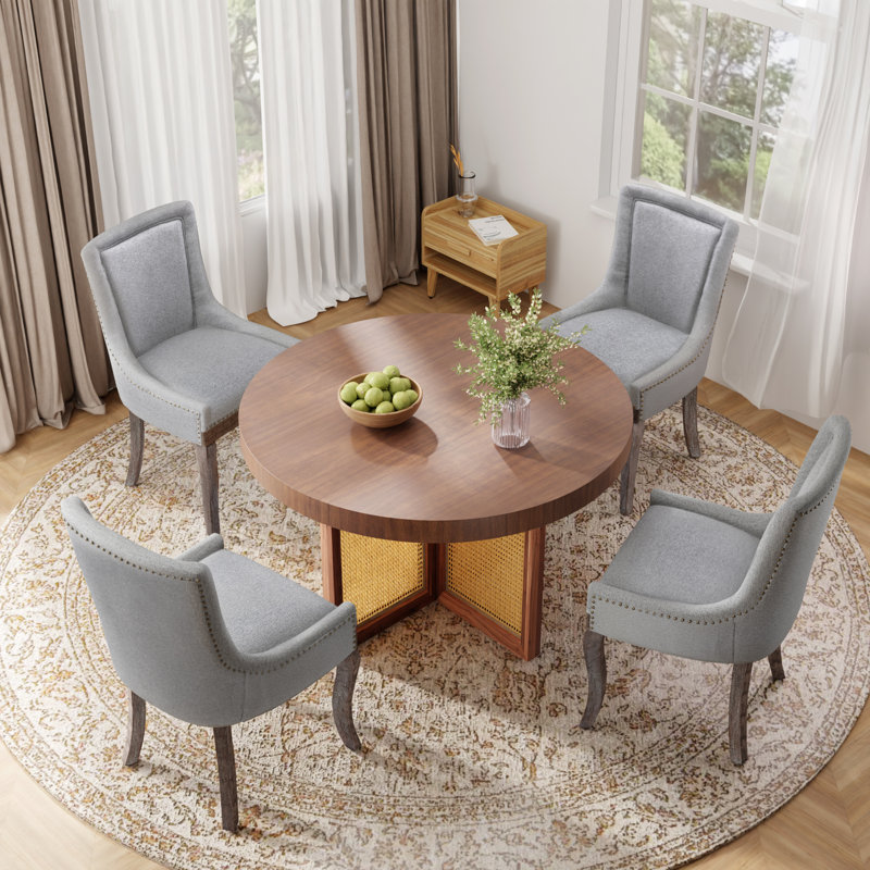 Solid Wood Fabric Upholstered Kitchen Chairs Dining Chairs Set of 2, 2, Gray