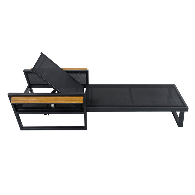 Chaises longues de patio réglables, fauteuil inclinable moderne en métal et en bois pour bord de piscine, Ne s'applique pas 2