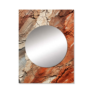 Earth Minimalist Fossils III - Abstract Collages Decorative Mirror, Orange Wall Mirror, Printed Metal Art