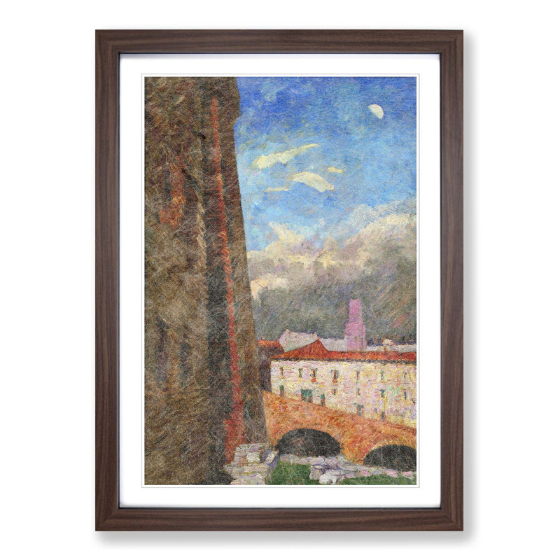 View of the Bridge by Fujishima Takeji - Picture Frame Painting Print, Walnut Framed, 36cm H x 27cm W x 2cm D