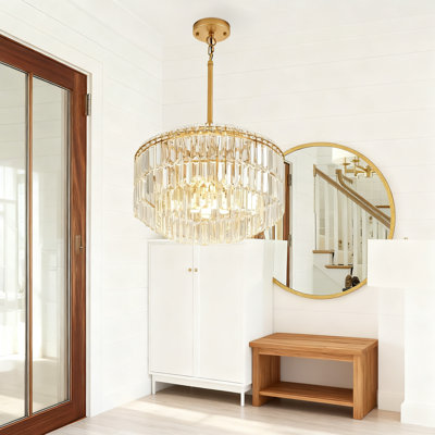 Luminaire de lustre moderne en cristal 8 lumières avec finition dorée pour salle à manger, salon, îlot de cuisine, couloir