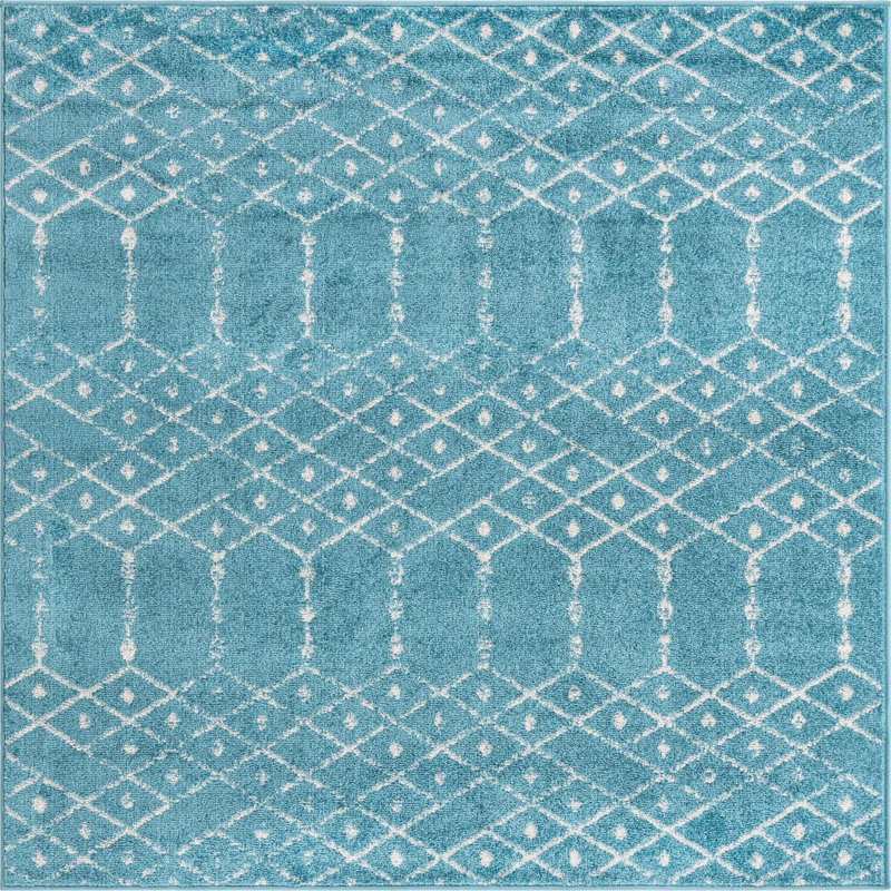 Tapis bleu sarcelle en polypropylène tissé à la machine Brissa, Carré 5 pi 3 po