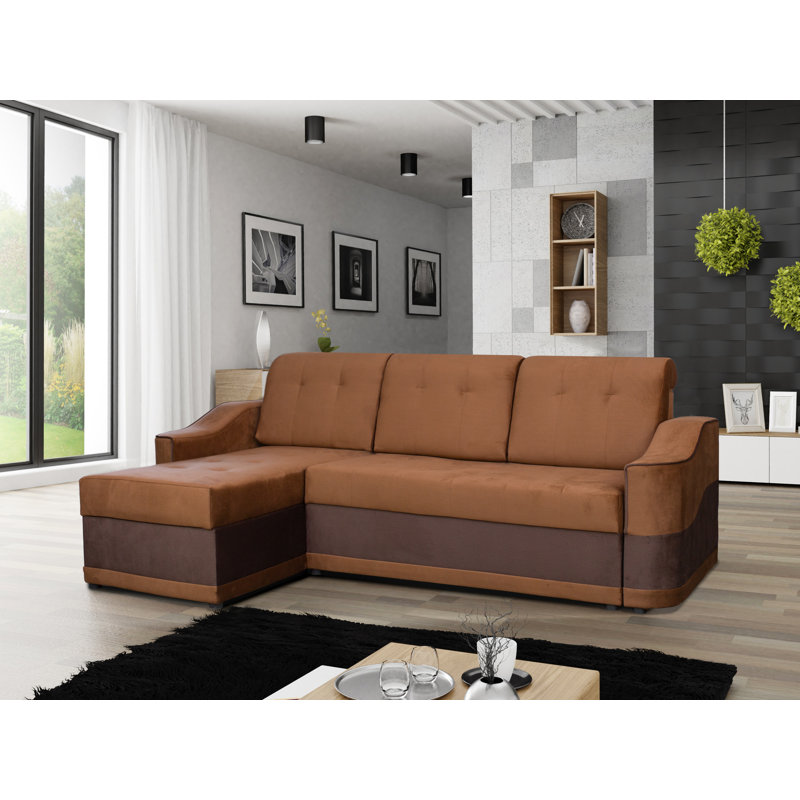 Lanare Upholstered L-Shaped Sectional Reversible, Brown Microfiber/Microsuede
