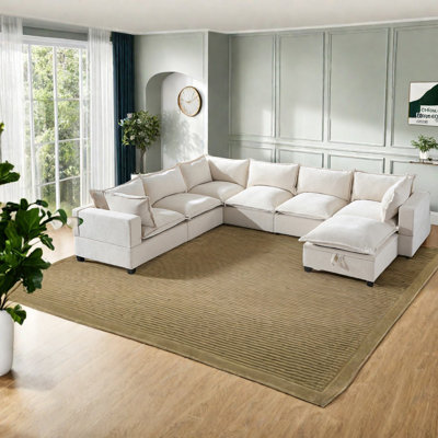 Canapés modulaires spacieux avec repose-pieds de rangement mobile, revêtement en chenille, design moderne