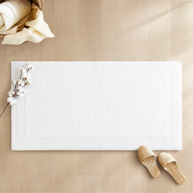 1 tapis de bain réversible 100% coton touffeté 3000 g / m² blanc, Rectangle 1 pi 8 po x 2 pi 6 po