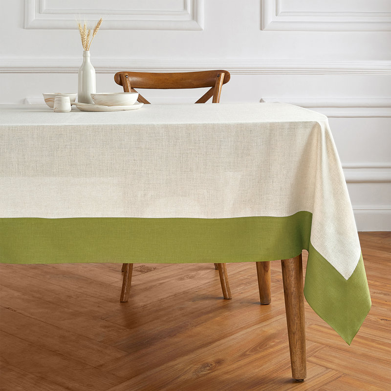 Contempo - 100% Pure Linen Tablecloth, 90" x 60", Avocado/Natural