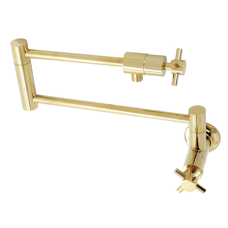 Kingston Brass Concord Two-Handle 1-Hole Wall Mount Pot Filler Faucet, Polished Brass