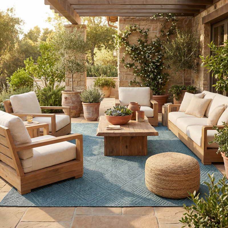  Elarissea Indoor/Outdoor Contemporary Area Rug, Blue, Rectangle 5' x 8'